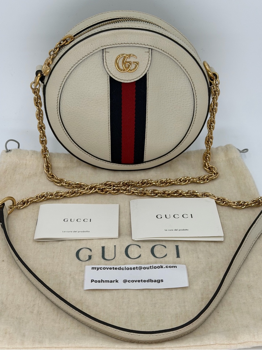 Gucci Ophidia Round Crossbody w/Red & Blue Sherry Line w/Dust Bag & Entrupy COA